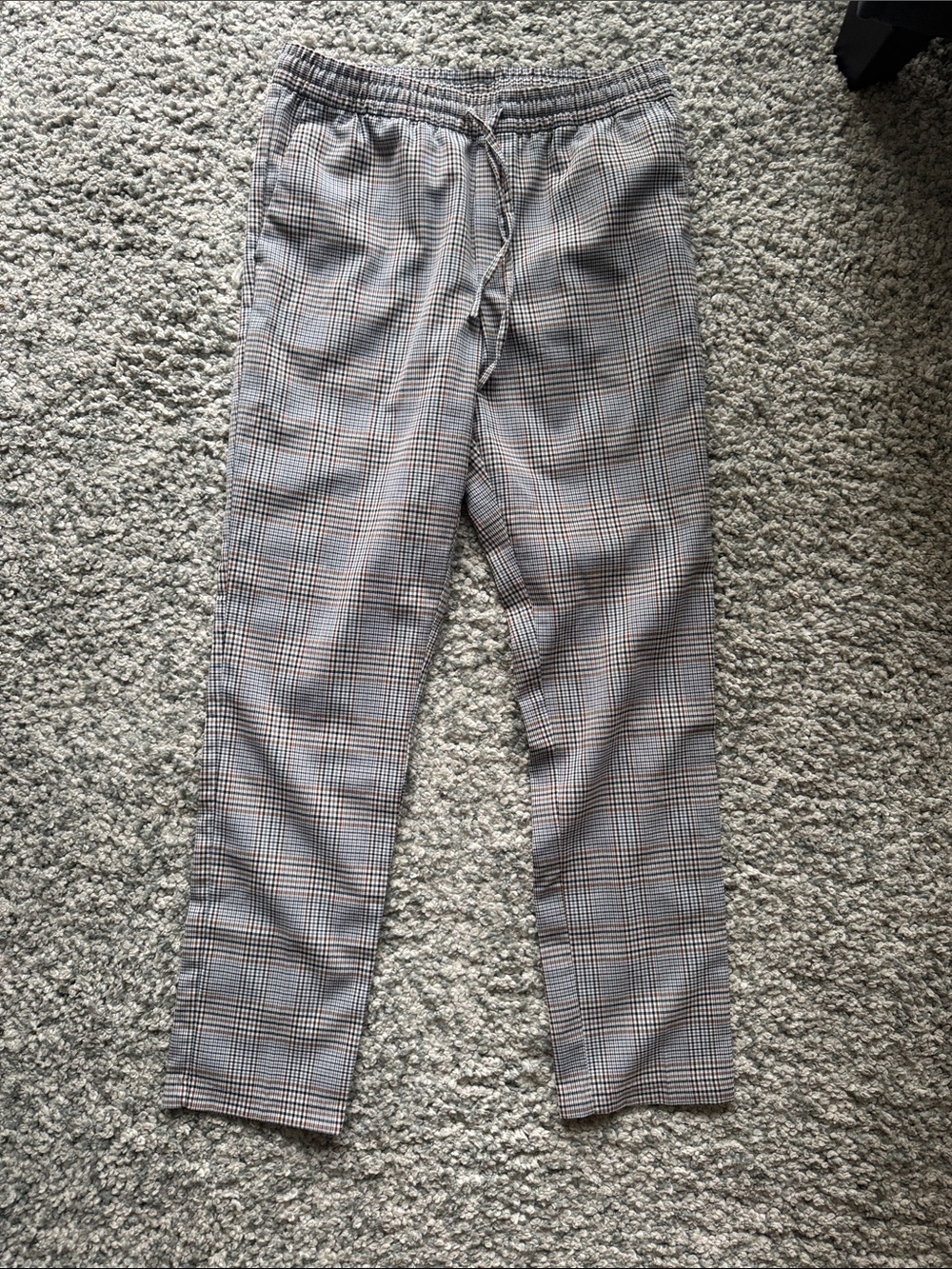 H&M Plaid Drawstring Joggers in Gray and Brown